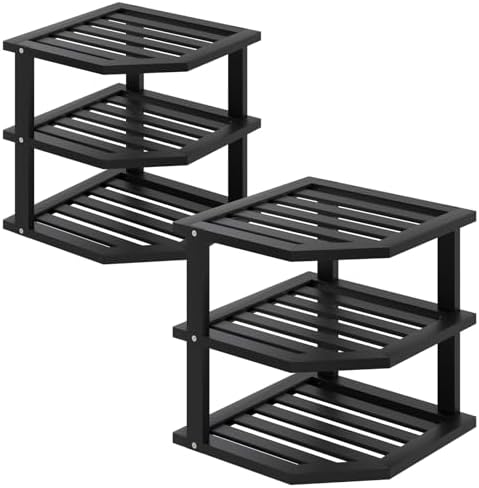 VERTORGAN 3 Tier Bamboo Dish Drying Rack,Corner Shelf 2 Pack(Black) by VERTORGAN