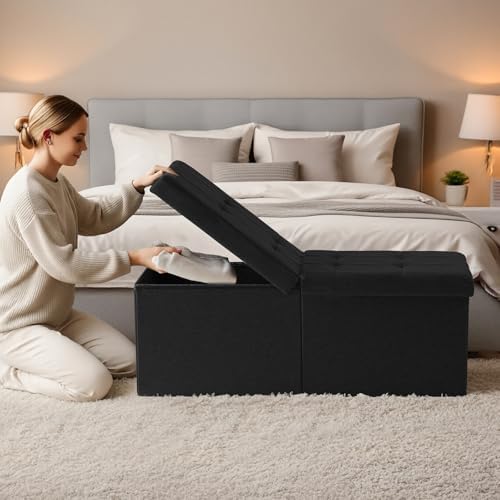 35-INCH Storage Ottoman Bench, Footrest with Storage, End of Bed Bench Coffee Table for Living Room, Bedroom, Entryway, Black - Image 2