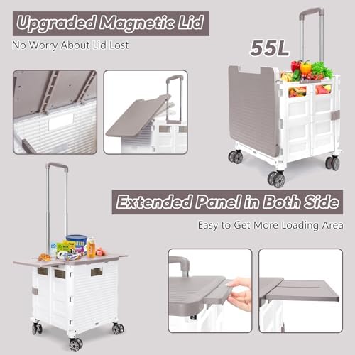 FELICON SELORSS Folding Utility Cart Portable Rolling Crate Handcart-White - Image 3