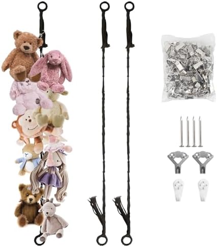 Munzong Black Hanging Stuffed Animal Storage Chain, 40 Metal Clips 80 Inch by Munzong