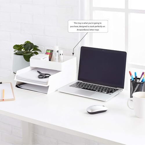 Amazon Basics Rectangular Plastic Desk Organizer with Storage Trays, Accessory Tray, Drawer Organizer, 9.4 x 6.7 x 2 inch, White - Image 2