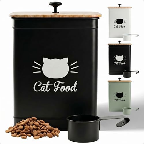 Cat Food Container with Scoop 5-7 lb (25 Cup), with Airtight Bamboo Lid by HBDesignCo