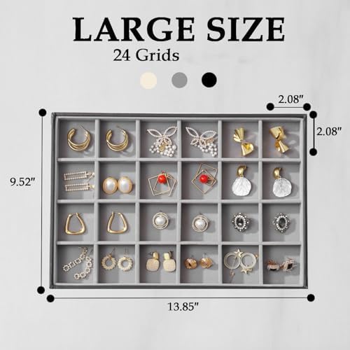 Large Jewelry Organizer Tray PU Leather, Black Gray, 24 Grids - Image 5