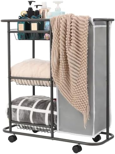 Skinny 3-Tier Rolling Laundry Cart with Wheels 45L Small Space, Grey by Lucalda