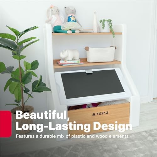 Step2 Harmony Toy Storage Box, Wood and Plastic, Shelves for Books, Toy Storage Bin with Chalkboard Lid and Clip, Easel and Toy Organizer in One, White - Image 5