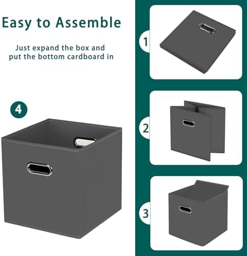 Black Foldable Storage Cubes Bins, Fabric Storage Box Cubes Organizer Baskets with Dual Handles for Home Organizer,Set of 6,(Gray) - Image 6
