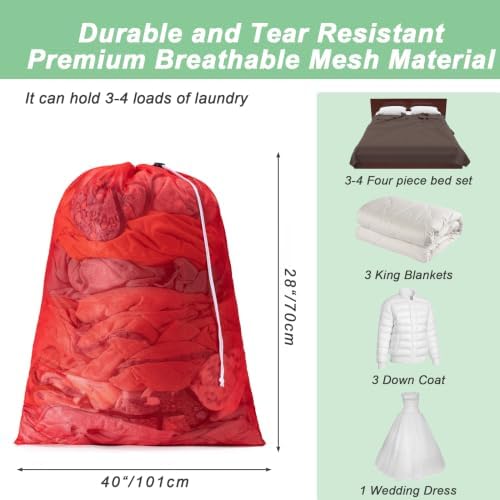 2 Pack Mesh Travel Laundry Bag 28" x 40"Extra Large Dirty Clothes Organizer - Image 2