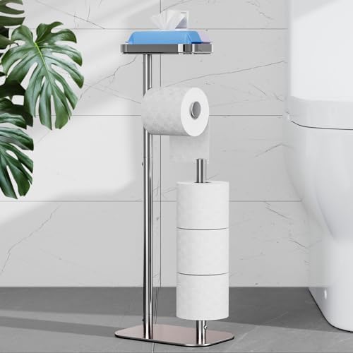 Kitsure Metal Toilet Paper Holder Free Standing, Medium, Chrome Silver by Kitsure