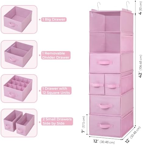 GRANNY SAYS Hanging Closet Organizer, 5 Drawers, 6 Shelves, 6 Pockets, Pink - Image 3