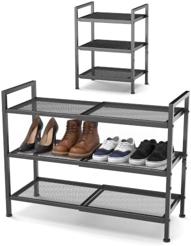 Expandable Shoe Rack for Closet, Entryway, Shoe Storage, 3-Tier, Black by Unknown
