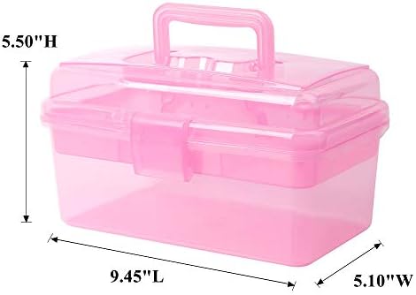Multipurpose Plastic Storage Container Organizer Box Case with Removable Tray and Handle for Art, Craft, Sewing Supplies, Clear&Pink - Image 2