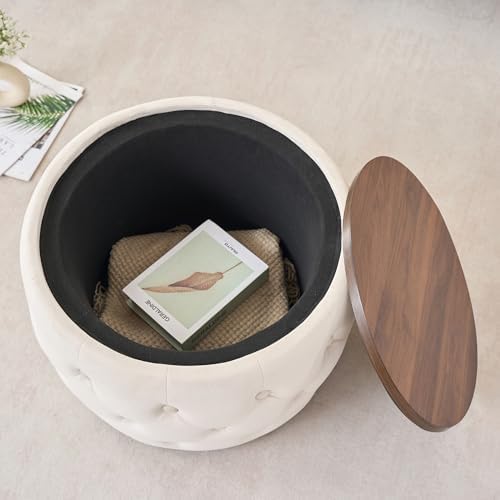 Mofolit 22.5" Round Storage Ottoman,Velvet Coffee Table (Beige) - Image 6