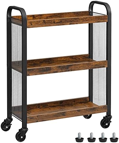 VASAGLE 3-Tier Narrow Storage Cart, Rolling Cart with Wheels, Steel Frame by VASAGLEbySONGMICSHOME