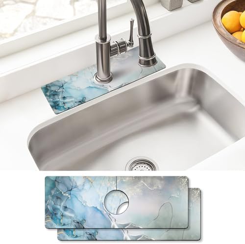 Sink Faucet Absorbing Mat, 2 Pack Drying Mat Around Faucet Sink Splash Guard Behind Faucet Sinkmat For Kitchen Bathroom Island Rv 15 * 5.5 Inch (38 * 14 cm) by BathtubMat
