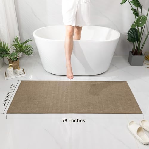 chakme Bathroom Rugs Mat 59x25, Ultra Thin Non Slip Bath Mat Large Quick Dry Absorbent Bath Mat for Bathroom Floor, (Dark Beige, 59"x25") - Image 2