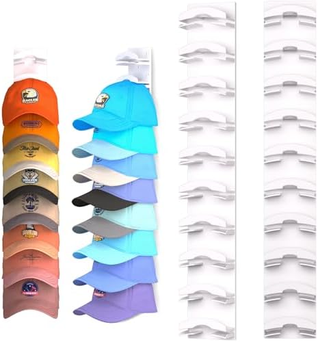 Hat Organizer for Baseball Caps 2Pack, Hat Rack for Wall with Strong Adhesive Hold up to 20 Hats, Hat Hanger Holder Display for Door Closet, Cap Organizer Storage Multilayer Two Mounting Option(White) by Houoisheck