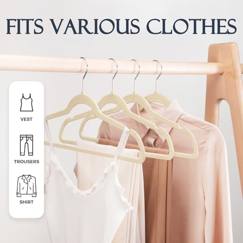 HOUSE DAY Beige Velvet Hangers 40 Pack, Non Slip Clothes Felt Hanger - Image 3