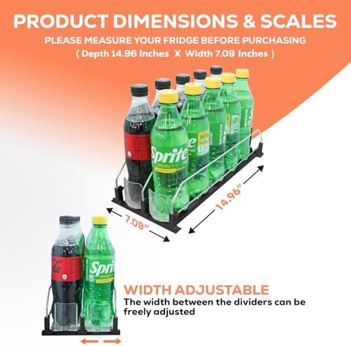 Upgraded Premium Drink Organizer for Fridge. Ultra Space Saving Soda Can Organizer for Refrigerator with Larger Stopper Height and Automatic Pusher with Locking Feature. Holds 10 Cans (2 Rows, Black) - Image 2