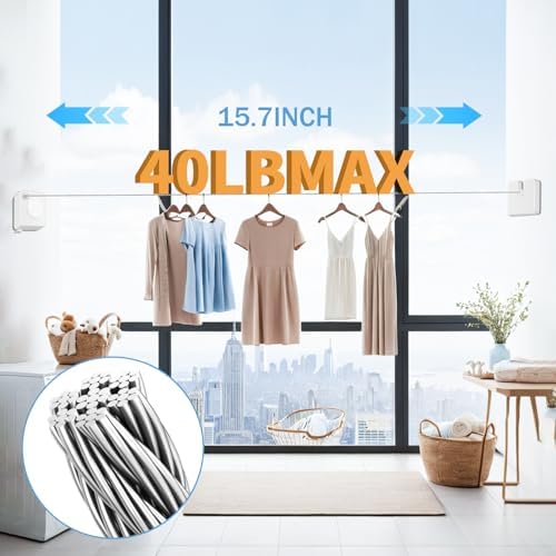 Retractable Clothesline Indoor, Non-Sagging Outdoor Clothes Line Retracting 16.7 Feet Heavy Duty Laundry Line Retractable Wall Mounted Clothes Line Outdoors (White, Square) - Image 5
