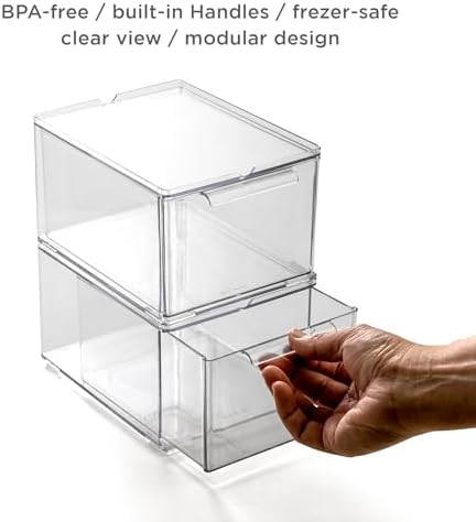 BINO | Clear Stackable Storage Drawers, Medium - 4 Pack | Clear Storage Drawers with Built-In Handles | Durable Plastic Organizer Drawer | Modular Stackable Drawer Acrylic Organizer - Image 3
