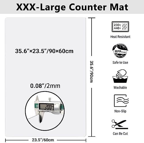 Ewen 35.6x23.5in 2mm Silicone Mats for Kitchen Counter, Thick Heat Resistant Silicone Mat, Extra Large Non-Stick Pastry Mat Glass Top Stove Cover Countertop Protector for Baking Coffee Bar Translucent - Image 3