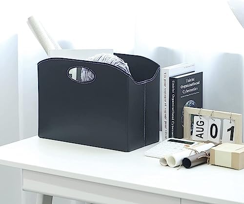 EZDeco Magazine Holder Foldable Magazine Rack Floor PU Leather File Holder Newspaper Book Storage Magazine Basket Document File Folder Organizer for Office Home (Black-2) - Image 4