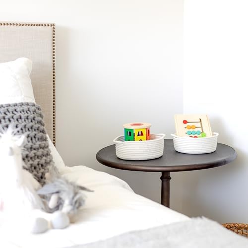 5-Piece Round Woven Cotton Rope Storage Baskets for Organizing, Small Shallow Nesting Set for Montessori Toys, Entryway Catchall, Fruit Bowl, Key Tray, Remote Holder, Nursery & Pet Toys - Image 5