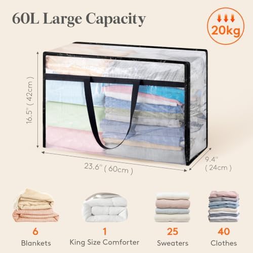 Lifewit 4 Pack Clear Storage Bags, 60L Clothes Organizer with Zipper - Image 2