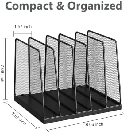 5-Section Vertical File Organizer for Desk, Sturdy Wood Base & Metal Mesh Desktop File Holder, Upright Paper Folder Sorter for Office Supplies（Black） - Image 2