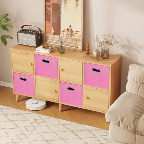Black Foldable Storage Cubes Bins, Fabric Storage Box Cubes Organizer Baskets with Dual Handles for Home Organizer,Set of 3,(Pink) - Image 5