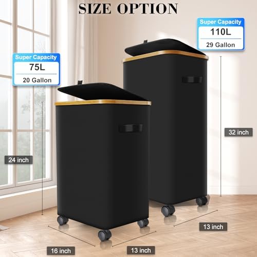 Laundry Hamper with Wheels, 110L Rolling Laundry Basket with Lid - Image 2