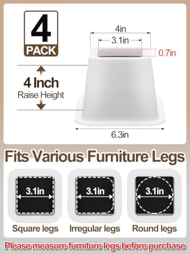 Apipi 4 Inch Stable Heavy Duty Bed Risers for Dorm Twin XL, 4 Pack - Image 2
