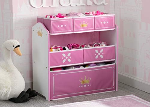 Delta Children Princess Crown Design & Store 6 Bin Toy Storage Organizer - Greenguard Gold Certified, White/Pink - Image 2