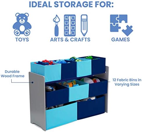 Delta Children Deluxe Multi-Bin Toy Organizer with Storage Bins, Grey/Blue Bins - Image 4