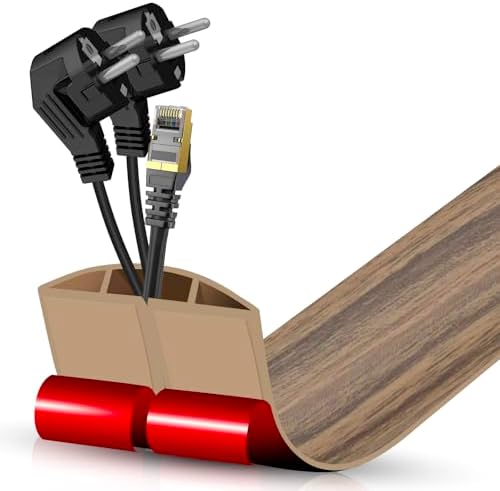 Floor Cord Cover Cavity 0.8"x0.37" Self Adhesive Cord Hider, 3.3FT Low Profile Cable Management, Extension Strip Protector for Wires, Prevent Cable Trips for Offices, Gyms,(Wood Smoked Brown) by DBHXXMB-HH