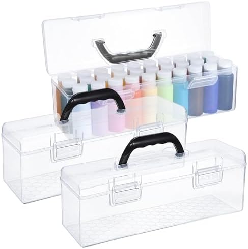 MUXHEL 3 Pcs Acrylic Paint Storage Organizer Box with Handle, 30 Bottles Craft Paint Storage Organizer, Clear Plastic Paint Storage Box for 2 Fl. oz Acrylic Paints by MuxhelUS