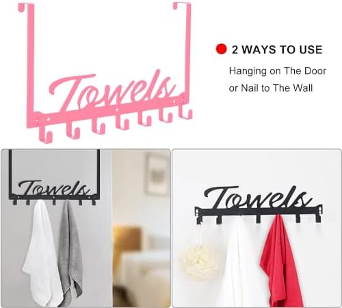 Azmoncy Over The Door Hooks, Towel Rack for Bathroom Towel Holder for Hanging Heavy Duty, Over Door Hanger with 7 Coat Hooks for Bedroom Bathroom Pool Kitchen, Bags(Pink) - Image 4