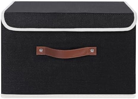 ANMINY Fabric Storage Box Bins with Lids, Black, 15"x10"x10" - Image 2