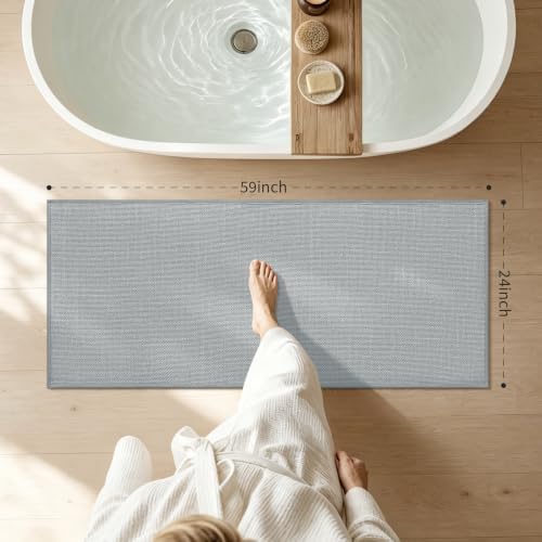 chakme Bathroom Rugs Mat 59x25, Ultra Thin Non Slip Bath Mat Large Quick Dry Absorbent Bath Mat for Bathroom Floor, (Light Grey, 59"x25") - Image 2