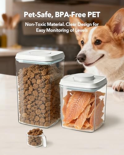 Dog Food Storage Containers Set with One-Touch Lid, 2-Pack (2.8 QT / 2.65 L) BPA-Free Cat Food Storage Container，Stackable Durable PET, Best for Dog Treats, Supplements & Daily Feeding - Image 2