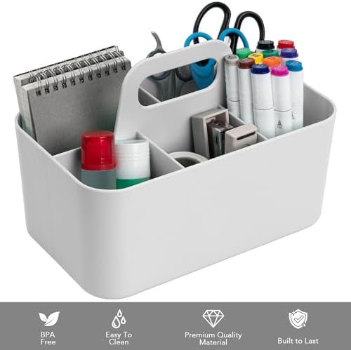 Tiawudi Multipurpose Caddy Organizer, Plastic Caddy with Handle, Stackable Desk Organizer for Stationery, Marker and Pencil, Office Supplies Organizer, Dorm Caddy - Image 3