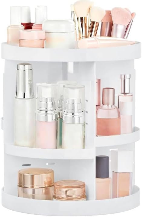 HBlife Extra Large 360 Rotating Makeup Organizer Adjustable Carousel Large Capacity Revolving Perfume Organizer Skincare Organizers Cosmetic Storage Spinning Holder for Vanity, White by HBlife