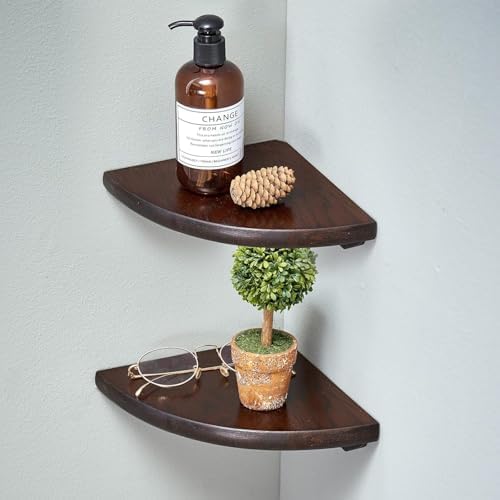 Corner Shelves, Floating Corner Shelf, Set of 2 7inch Solid Oak Wood Corner Wall Shelves, Round End with Wire Hole for Small Plant for Bedroom Kitchen, Living Room by Coamily
