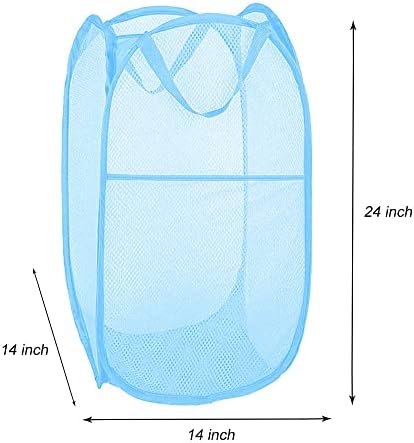 Larpur Pop up Laundry Hamper, Collapsible Laundry Basket, Portable Mesh Clothes Hamper for Home Room, College Dorm, Apartment, Foldable Hamper with Carry Handles, Sky Blue - Image 2