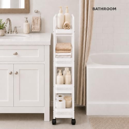 4 Tier Metal Slim Rolling Storage Cart Kitchen Bathroom Laundry Organizer - Image 6