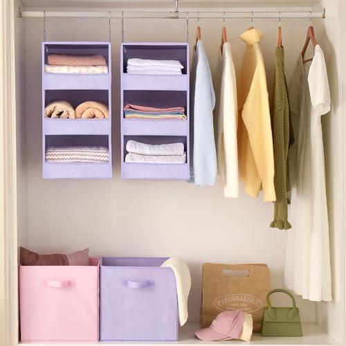 GRANNY SAYS 3-Shelf Hanging Closet Organizer, Foldable Storage, Purple - Image 7