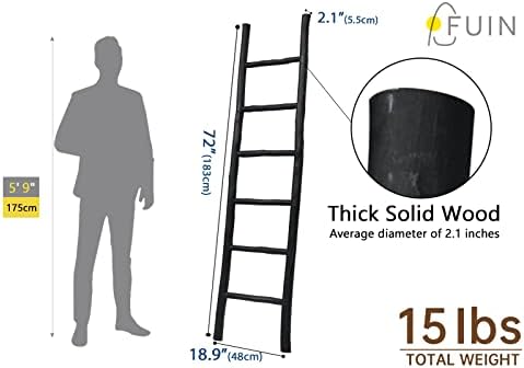 FUIN Blanket Ladder, 6ft Rustic Solid Wood Decorative Ladder, Black - Image 6