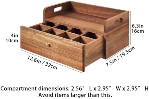 SARUFO Acacia Wood Tea Bag Organizer with Drawer - Tea Station Chest and Storage Box, Coffee and Teabag Holder with 8 Compartments, Containers and Boxes for Countertop Display - Image 2
