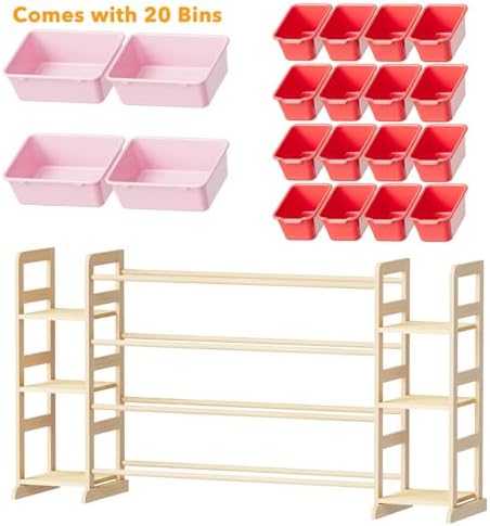 SpaceAid Toy Storage Organizer with 6 Shelves and 20 Bins, Toy Organizers Storage Bookshelf, Kids Bin Shelf Toys Box Bookcase for Bedroom Playroom Organization Room Decor, Red and Pink - Image 6