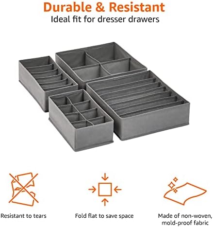 Amazon Basics Deep Drawer Organizer for Clothes, Collapsible Storage Boxes for Socks, Underwear and Baby Items, Set of 2, Gray - Image 3